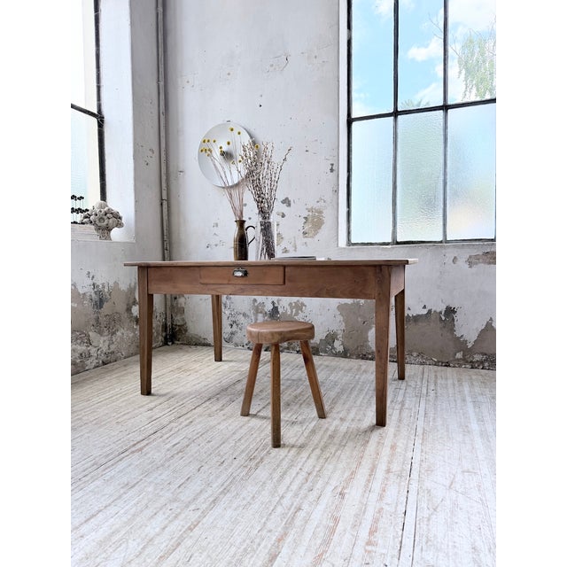 1950s Farmhouse Table with Tapered Cherrywood Legs, 1950s For Sale - Image 5 of 18