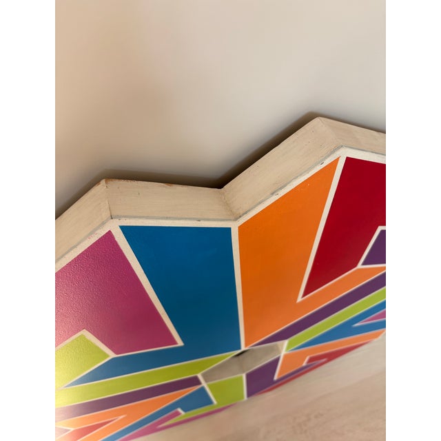 Vintage Large Hard Edge Abstract Geometric Shaped Painting, Manner of Frank Stella For Sale In New York - Image 6 of 12
