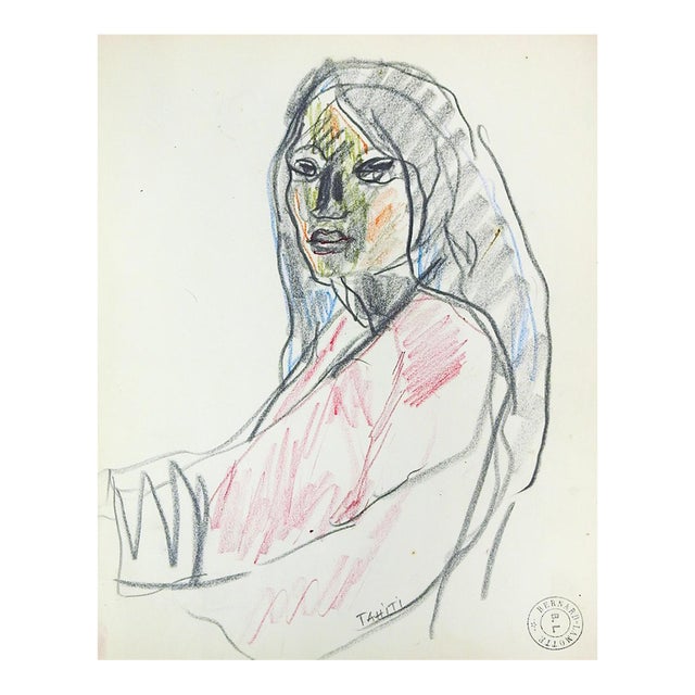 Early 20th Century Portrait Study of Tahitian Woman Drawing For Sale