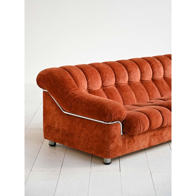 Orange Vintage Rust-Colored Velvet Sofa with Metal Details, 1970s For Sale - Image 8 of 11