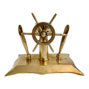 Mid 20th Century Brass Nautical Ships Wheel Desk Pen Holder