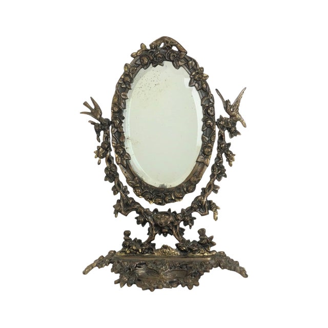 Antique table mirror, vanity mirror, or makeup mirror featuring a jewelry tray and original mirror glass; crafted entirely...