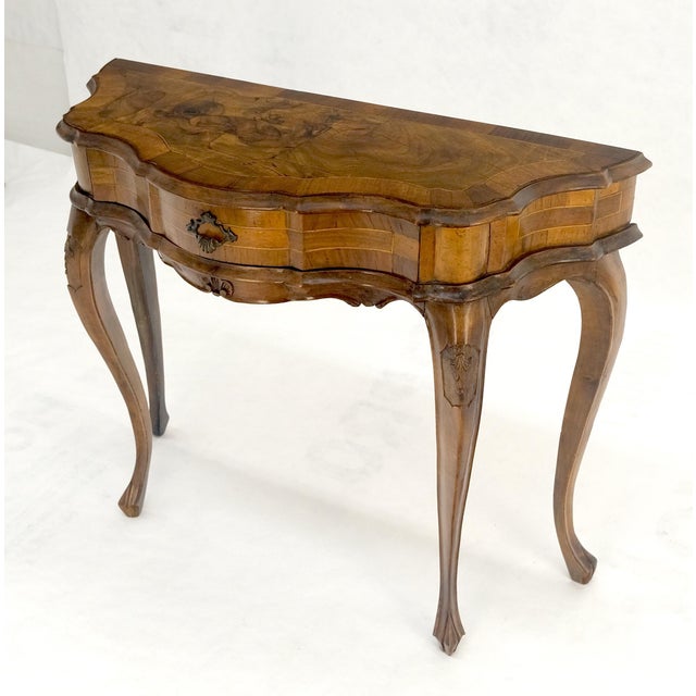 Italian One Drawer Thick Burl Olive Wood Veneers Patches Console Table MINT For Sale - Image 9 of 18