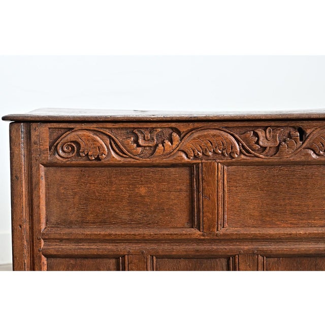 Wood French 18th Century Solid Oak Carved Coffer For Sale - Image 7 of 13