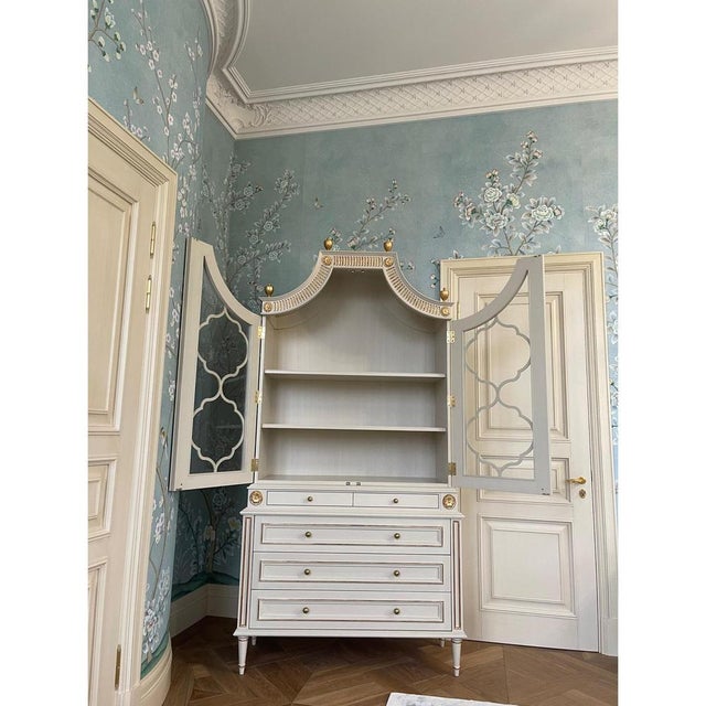 Vintage Painted Oak Vitrine Cabinet with Giltwood Details by Jean-Rémy Couradette, 1998 For Sale - Image 3 of 10