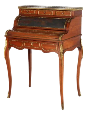 Late 19th Century French Vernis Martin Decorated Louis XIV Mahogany & Ormolu Lady’s Roll Top Desk