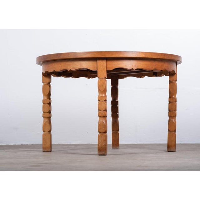Brutalist Brutalist Round Oak Dining Table with Three Extension Leaves, Denmark, 1960s For Sale - Image 3 of 11