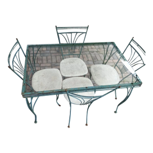 Vintage 1960's Homecrest Wrought Iron Patio Dining Table & 4 Chairs