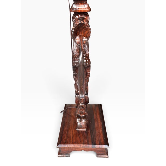 Vintage Chinoiserie Intricately Hand Carved Double Guardian Lions (Shishi) Floor Lamp With Helix/Barley Twist Top Section Floor Lamp For Sale In Houston - Image 6 of 12