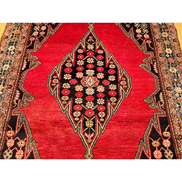 Vintage Persian Mazgalan Area Rug, Hand-Knotted Wool, Geometric Pattern, 5x7, Red & Navy For Sale - Image 13 of 18