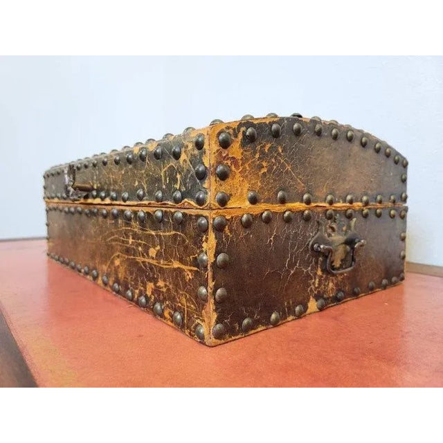 Vintage European Distressed Leather Flatware Display Chest For Sale - Image 4 of 11