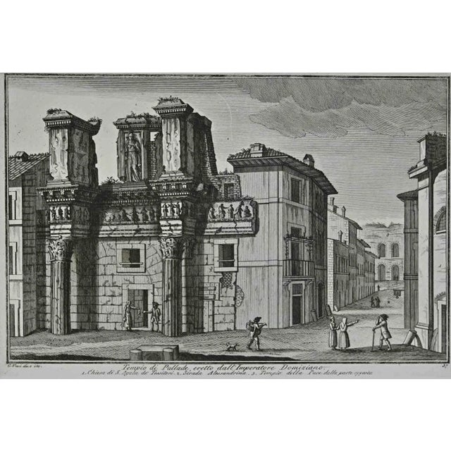 Tempio di Pallade is an original etching of the Late 18th century realized by Giuseppe Vasi. Signed and titled on plate...