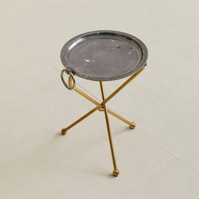 Spanish Brass + Silverplate Tripod Tray Table, 1960s For Sale - Image 4 of 9