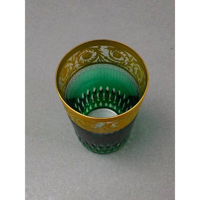 Mid 20th Century St Louis Crystal France Thistle Green & Gold Encrusted Tumbler Glass For Sale - Image 4 of 8