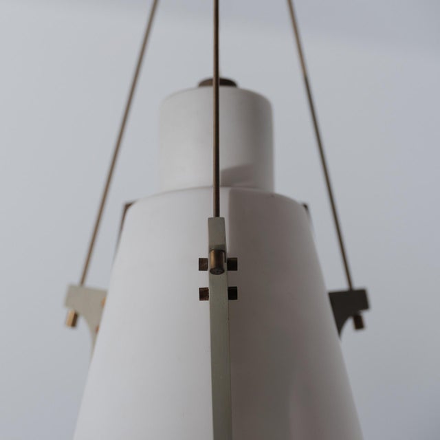 Mid-Century Modern Vintage Italian Pendant Lamp in Opaline Glass and Lacquered Wood, 1950s For Sale - Image 3 of 15