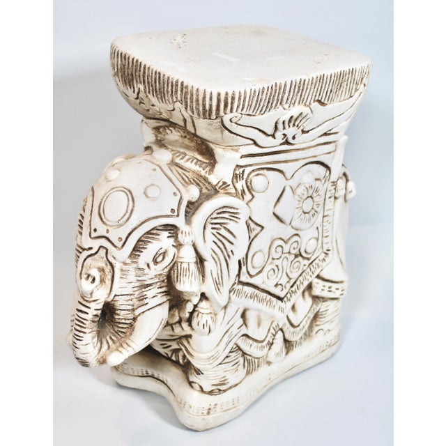 Boho Chic Vintage Boho Chic Ceramic White Elephant Garden Stool For Sale - Image 3 of 10