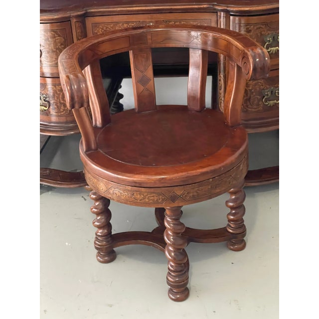 Early 19th C German Secretaire Desk Richly Inlayed With Chair For Sale - Image 4 of 9