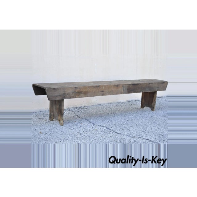 Antique French Country Primitive Distressed Wood Plank 86" Long Bench For Sale - Image 11 of 11