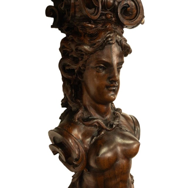 Antique 19thC Italian Carved Walnut Renaissance Revival Pair Caryatid Brackets, Circa 1850 For Sale - Image 10 of 15