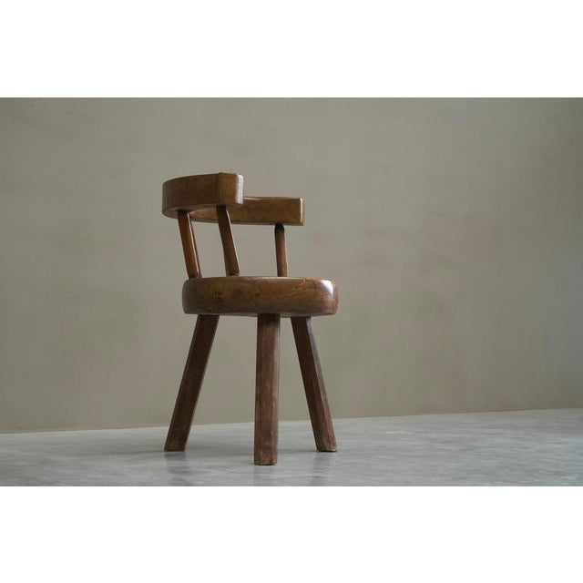 Provincial Sculptural 3-Legged Vernacular Chair in Oak, France, 1900s For Sale - Image 9 of 14