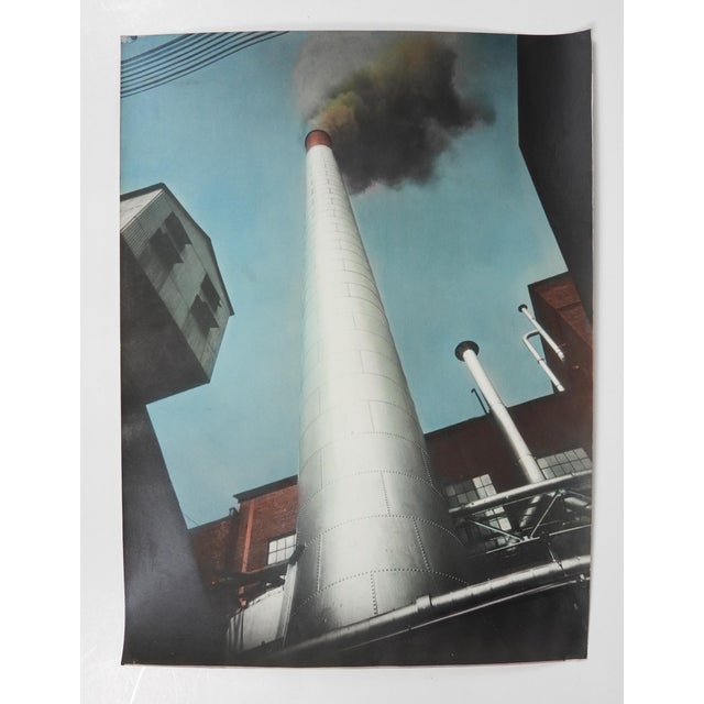 Early 20th century colortone advertising photograph of an Industrial Smoke Stack. Unsigned. Unframed, edge and corner wear.