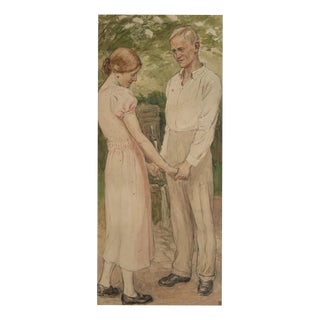 Heinrich Pforr, Heinrich & Erna Pforr Holding Hands in the Garden, Watercolor For Sale