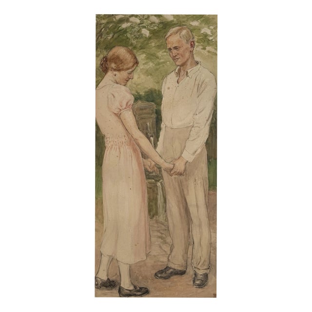 Heinrich Pforr, Heinrich & Erna Pforr Holding Hands in the Garden, Watercolor For Sale
