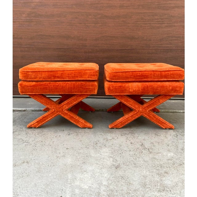 1970s Pair of Billy Baldwin Style X Bench Ottomans For Sale - Image 12 of 12