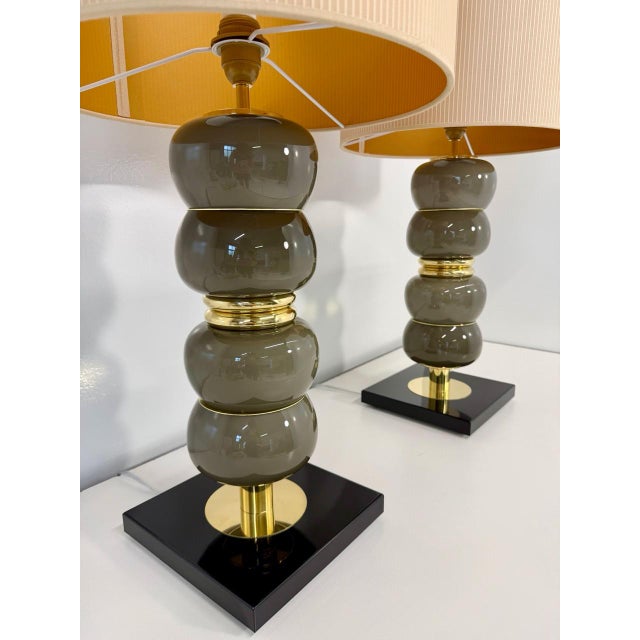 Art Deco Italian Grey Murano Glass Table Lamps, 2000s, Set of 2 For Sale - Image 13 of 15