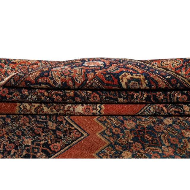 Orange Antique Senneh Handmade Wool Rug For Sale In New York - Image 6 of 13