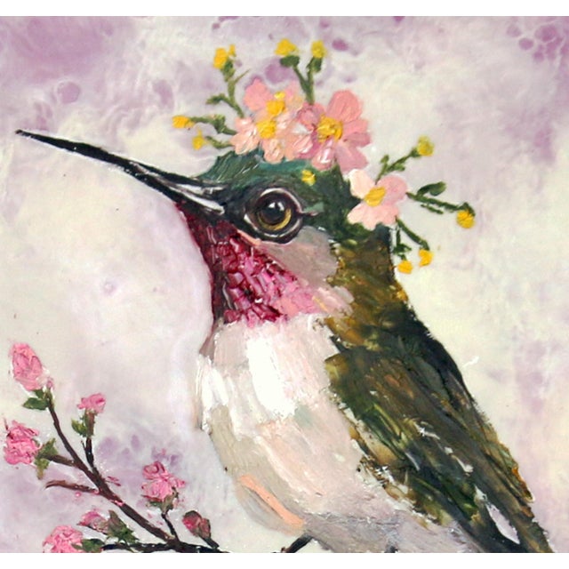 Contemporary Floriferous Bird, Study 2 by Carrie Goller | Oil and Encaustic Hummingbird For Sale - Image 3 of 7