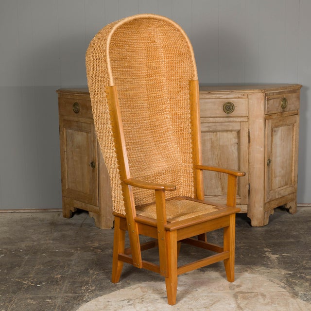 Orkney Island Midcentury Scottish Canopy Chair with Hand Woven Straw Back For Sale - Image 12 of 12