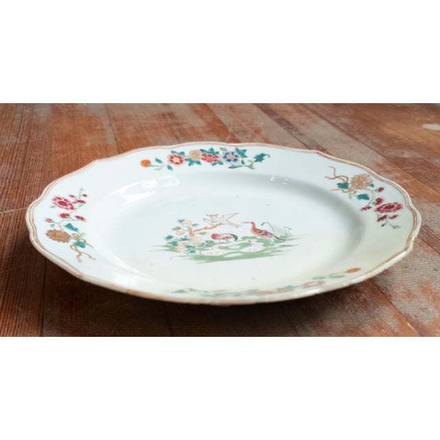 Ceramic 18th Century Chinese Export Qianlong Period Famille Rose Plate With Repair For Sale - Image 7 of 12