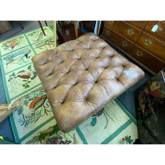Traditional 20th Century Thomasville Large Leather Chesterfield Ottoman For Sale - Image 3 of 12