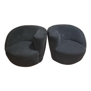 Black Chenille Vladimir Kagan Nautilus Swivels/ Pair For Sale