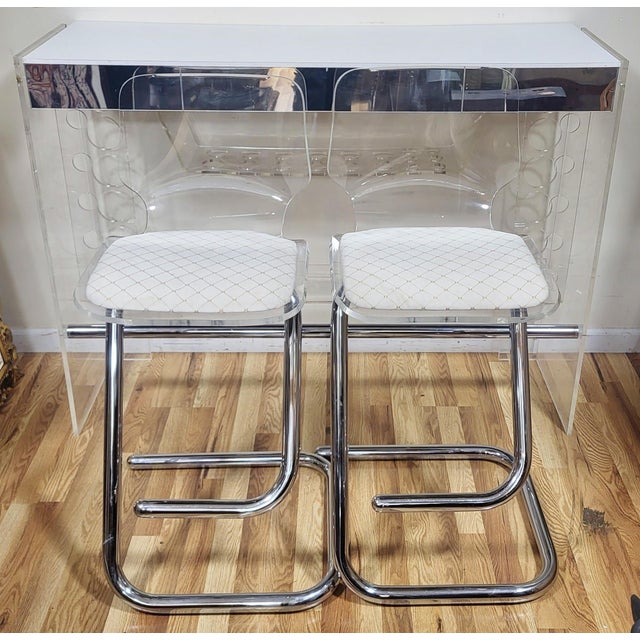 Lucite & Chrome Mid-Century Modern Bar & Pair of Barstool Chairs by Luigi Bardini For Sale - Image 9 of 18