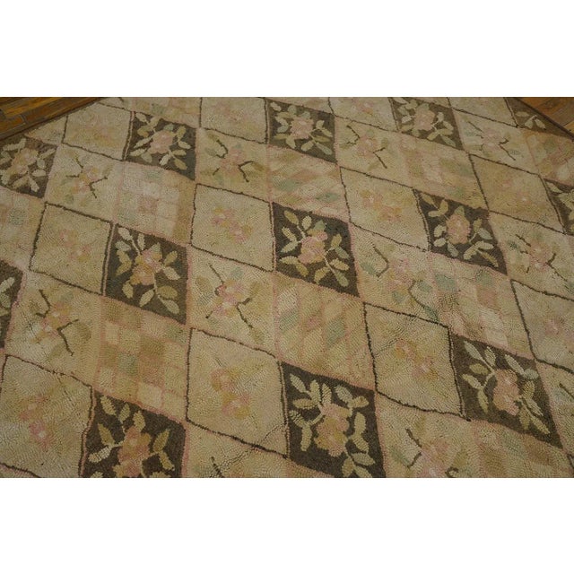 1930s Beige Cream Trellis-Lattice Folk Art Antique American Hooked Small Rug For Sale - Image 10 of 15