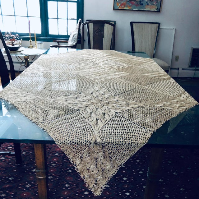 2000s Handmade Silky Square Tablecloth For Sale - Image 9 of 9