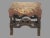 Antique English Carved Oak Footstool Bench With Floral Tapestry Seat In very good condition showing some typical age-...