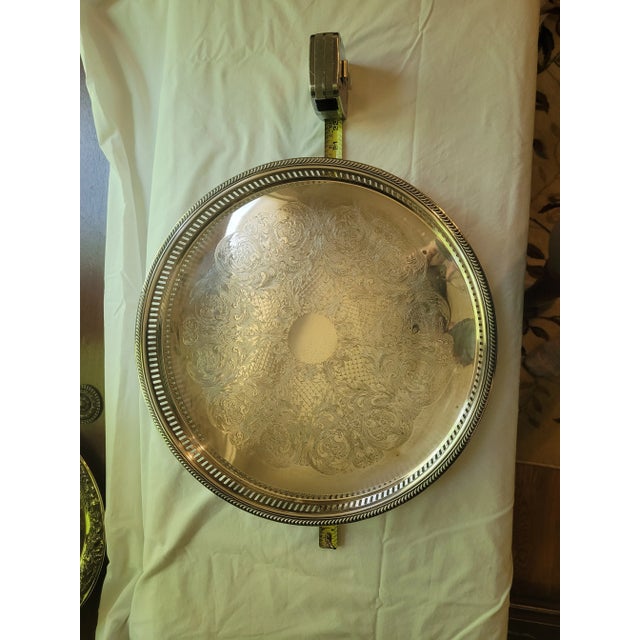 Metal Vintage Silver Plated Ornate Platter Serving Tray For Sale - Image 7 of 7