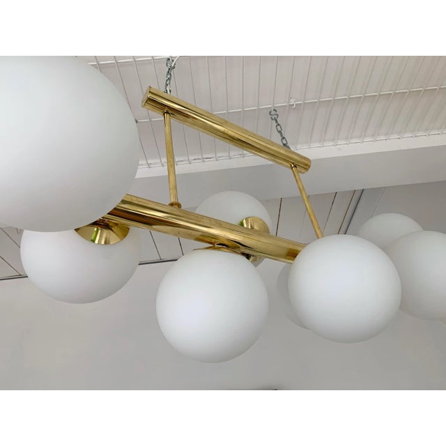 Metal Contemporary Long Brass Chandelier Opaline. Italy For Sale - Image 7 of 11