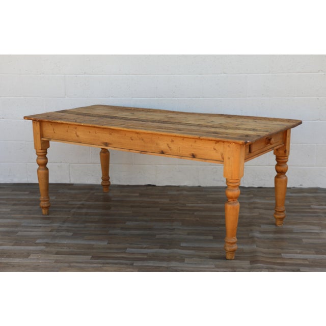 Vintage 1980s English Farmhouse Solid Pine Dining Table With Drawer & Turned Legs For Sale - Image 10 of 18