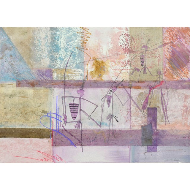 A beautiful abstract composition, rich in visual texture by using several mediums - watercolor, ink, handmade paper and...