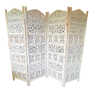 1960's Whitewashed Moroccan Style Pierced Wood 4-Panel Floor Screen