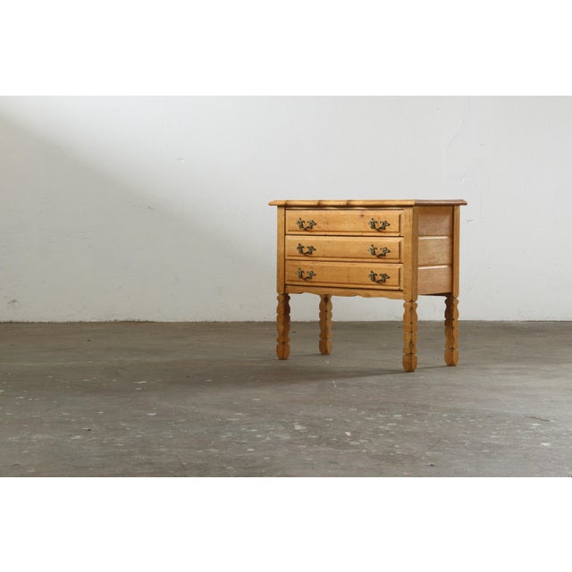 Wood Vintage Danish Oak 3-Drawer Side Table in the style of Henning Kjærnulf, 1960s For Sale - Image 7 of 17