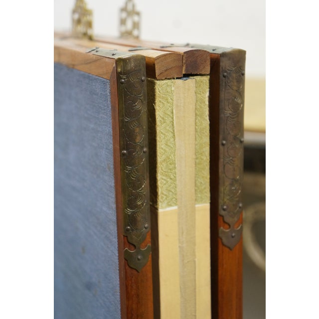 Chinese Hand Painted Silk 4 Panel Folding Screen Scholars Landscape Bógǔ Tú 59" For Sale - Image 13 of 18