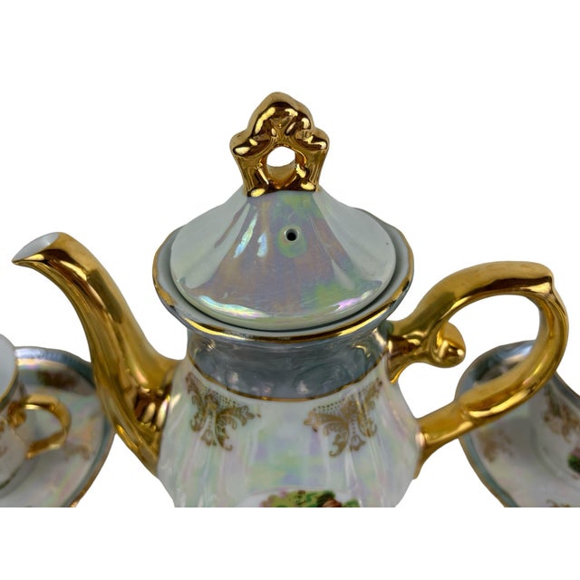 1950s Vintage Yusui Porcelain 24k Gold Trim Lusterware Coffee Service, 15 Pcs. For Sale - Image 5 of 11