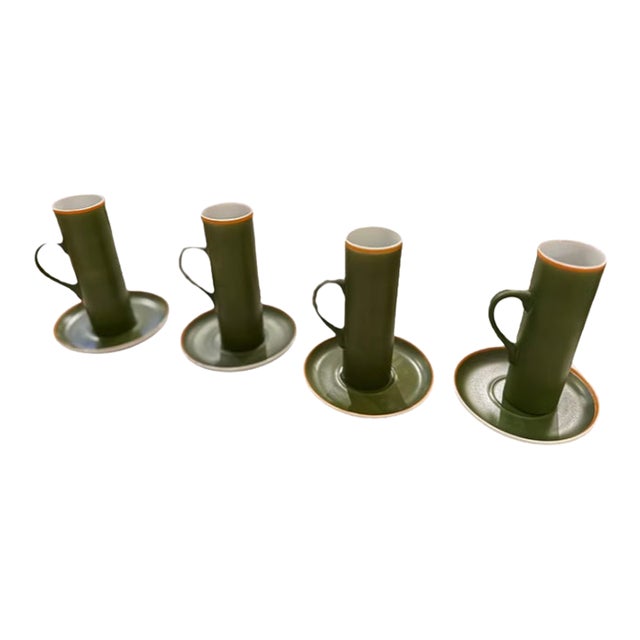 Rare Vintage Mid Century Tarkett Schmid Porcelain Espresso Cups & Saucers | Set of 4 For Sale