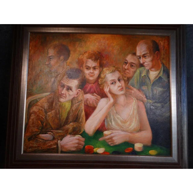 1940s Circa 1940s "A Friendly Game" Figurative Oil Painting by Burr Singer, Framed For Sale - Image 5 of 8