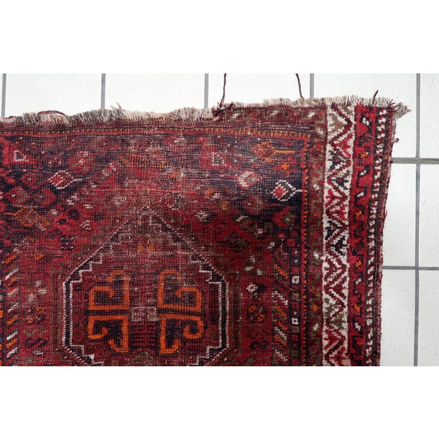 1900s, Antique Persian Shiraz Handmade Distressed Rug 3 X 4 For Sale - Image 9 of 12
